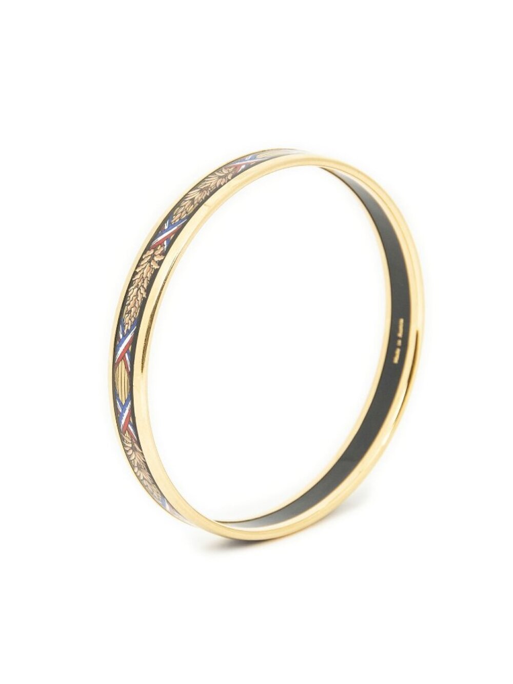 Hermes Enamel Bangle Black Brown Gold French Flag Motif Bracelet